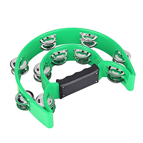 Hztyyier Fun Double Row Jingles Tamburin für Musikalische Praxis, Glatte Oberflächen -Handbell für Hervorragende Klangqualität, Weißes, Tolles für Musikliebhaber, Kunststoff + Metall (GREEN) von Hztyyier