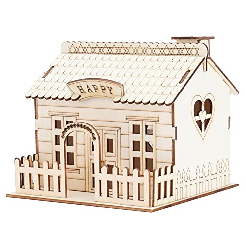 Hztyyier Hochwertiger Verbundholzvilla House Piggy Bank, DIY -Holzgeldbox mit LED -Licht, für [Holzvilla Schweinelufer, Einfaches Aussehen, Münzeinlass/Auslass] von Hztyyier