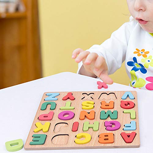 Hztyyier Holz Alphabet Zahlen Gebäude Blockspielzeug Kognitives Bildungsspielzeug für Material Holz 26 Buchstaben für (Caps Alphabet Cognitive Board) von Hztyyier
