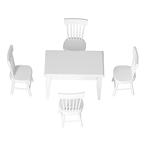 Hztyyier Holzpuppenhausmöbel Miniatur -Set Reibungsloses Fantasievolles Spiel für Kinderkinderentwicklung - Tabelle 4 Stühle für Mini Umgebungen (White) von Hztyyier