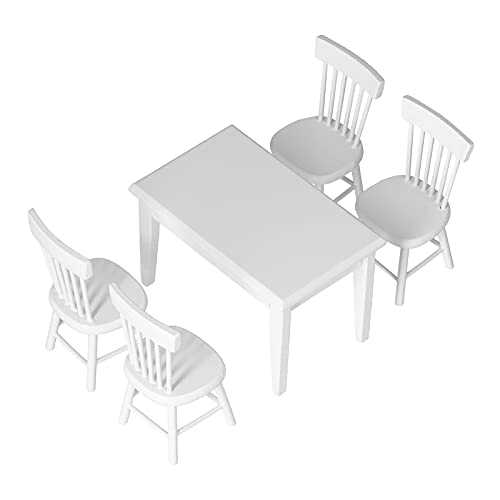 Hztyyier Holzpuppenhausmöbel Miniatur -Set Reibungsloses Fantasievolles Spiel für Kinderkinderentwicklung - Tabelle 4 Stühle für Mini Umgebungen (White) von Hztyyier