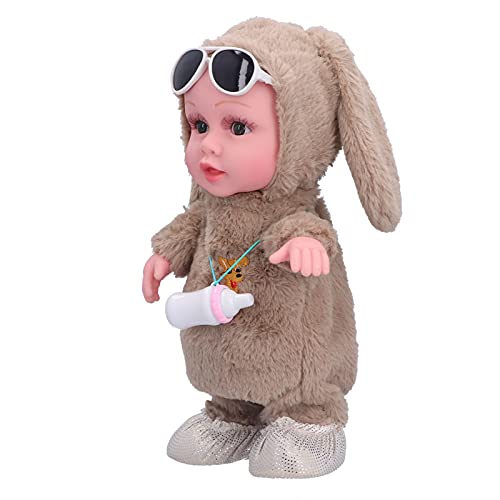 Hztyyier Singen Dancing Electric Babypuppe für Interaktive Ausbildung mit Kindern, Lebensechte Baby -Mädchen -Puppe für 3+ Jahre, Plüschmusikpuppe für Glückliche Spielzeit (Flaschenpuppe Brown von Hztyyier