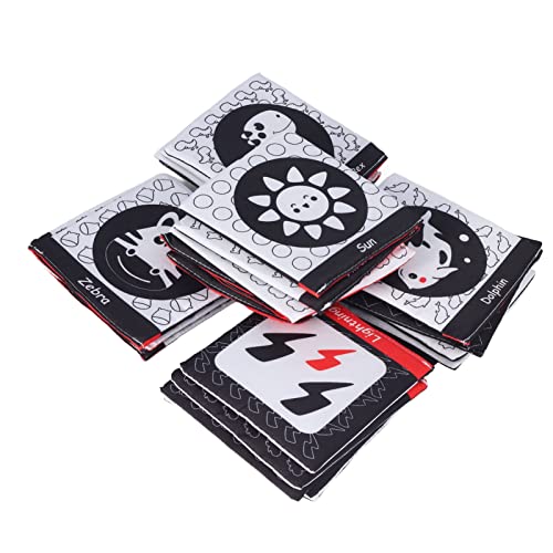 Hztyyier Soft Fabric Babykarten Lernspielzeug, 26pcs Stoffbücher mit Aufbewahrungstasche, Bildungsrätselkarten für Babys Sprachentwicklung (schwarz Weiß Rot) von Hztyyier