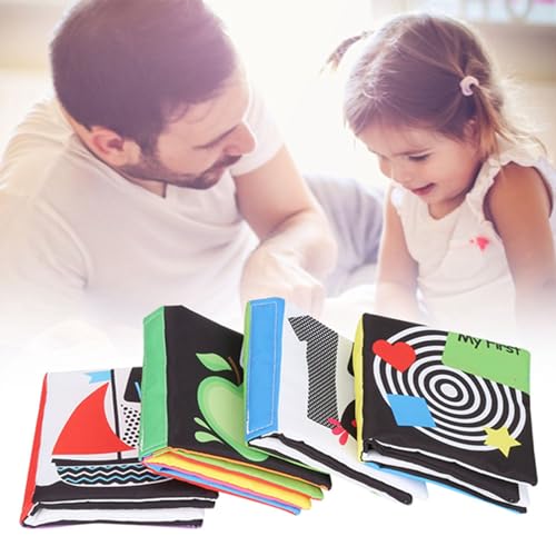 Hztyyier Weiches Crinkle -Stoffbuch | Baby -Aktivitätsspielzeug für Sprache und Lesefähigkeiten | Übung Griff & Sensorische Fähigkeiten | 4pcs | Geburtstag von Hztyyier