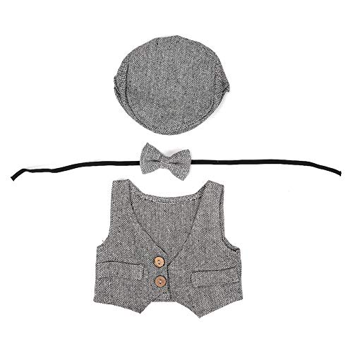 Neugeborenes Baby Fotoshooting Requisiten Gentleman Hut Bowtie gestrickte Fotografie Kostüm Kleidung Flache Kappe, 0-1 Monate Baby(Schwarz-Weiss) von Hztyyier