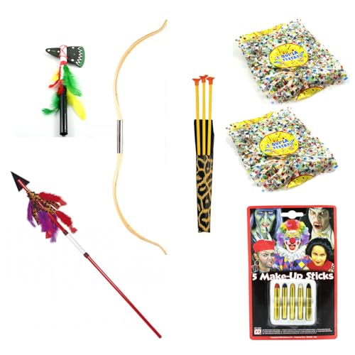 I COUNT CALCOLATRICI Indianer-Kostüm-Set mit Bogen und Pfeilen, trocken, Lanze, 5 Make-up-Stifte und 2 Konfetti-Tüten von I COUNT CALCOLATRICI