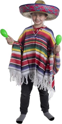 0207VPAXXGP ILOVEFANCYDRESS Mexikanischer Poncho für Kinder + großer blauer Sombrero Bandit des Wilden Westens für Kinder von I LOVE FANCY DRESS