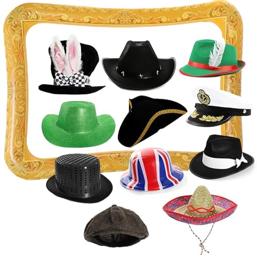 12-teiliges Kostüm-Set mit aufblasbarem goldenem Fotorahmen, lustiges Kostüm-Set für Erwachsene und Kinder von I LOVE FANCY DRESS