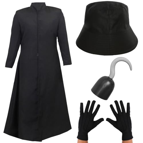 4-teiliges Hakenkostüm Bösewicht für Erwachsene, Größe XL, schwarzer Staubwedel, schwarzer Eimerhut, Handschuhe und Piratenhaken, für Herren und Damen, gruseliger TV-Film, Halloween-Kostüm 4-teiliges Hakenkostüm Bösewicht für Erwachsene, Größe XL, schwarzer Staubwedel, schwarzer Eimerhut, Handschuhe und Piratenhaken, für Herren und Damen, gruseliger TV-Film, Halloween-Kostüm von I LOVE FANCY DRESS