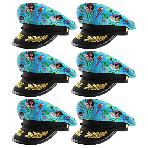 6 Pack Erwachsene Blau Kapitän Hüte für Fasching - Passende Hawaii-Muster Matrosenhüte - Nautische Party Kostüm Zubehör 6 Pack Erwachsene Blau Kapitän Hüte für Fasching - Passende Hawaii-Muster Matrosenhüte - Nautische Party Kostüm Zubehör von I LOVE FANCY DRESS