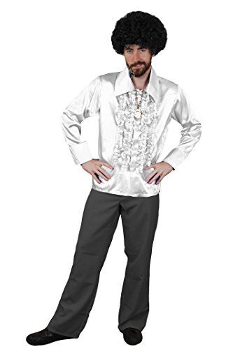 70er Jahre Disco-Kostüm für Herren – Nacht-Fieber-Kostüm inklusive Rüschen Hemd und Hose – weißes flippiges Disco-Hemd mit schwarzen ausgestellten Hosen – Hemdgröße: XXL, Hosengröße: XXL 70er Jahre Disco-Kostüm für Herren – Nacht-Fieber-Kostüm inklusive Rüschen Hemd und Hose – weißes flippiges Disco-Hemd mit schwarzen ausgestellten Hosen – Hemdgröße: XXL, Hosengröße: XXL von I LOVE FANCY DRESS