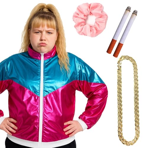 90er Jahre Chav inspiriertes lustiges Kostüm-Set - Rosa Shellsuit Jacke, Haargummi, gefälschte Zigaretten & Goldkette Neuheit Verkleidung Outfit Halloween Cosplay 90er Jahre Chav inspiriertes lustiges Kostüm-Set - Rosa Shellsuit Jacke, Haargummi, gefälschte Zigaretten & Goldkette Neuheit Verkleidung Outfit Halloween Cosplay von I LOVE FANCY DRESS