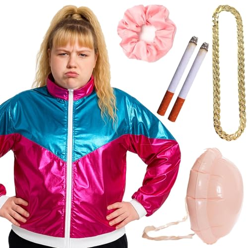 90er Jahre Chav inspiriertes lustiges Kostüm-Set - Rosa Shellsuit Jacke, aufblasbarer Bauch, Haargummi, gefälschte Zigaretten & Goldkette Neuheit Verkleidung Outfit Halloween Cosplay 90er Jahre Chav inspiriertes lustiges Kostüm-Set - Rosa Shellsuit Jacke, aufblasbarer Bauch, Haargummi, gefälschte Zigaretten & Goldkette Neuheit Verkleidung Outfit Halloween Cosplay von I LOVE FANCY DRESS