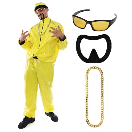 90er Jahre Prominente Kostüm Hirsch Do Kostüm - Erwachsene Muschelanzug in Gelb plus Hut & Sonnenbrille - Lustiges Rapper Halloween Kostüm (X-Large) von I LOVE FANCY DRESS