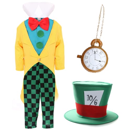 Alice's Wonderland Mad Hatter-Kostüm für Kinder – Mad Hatter-Kostüm beinhaltet Jacke, Hemdvorderteil, Hose und Hut sowie eine Taschenuhr – Welttag des Buches Alice's Wonderland Mad Hatter-Kostüm für Kinder – Mad Hatter-Kostüm beinhaltet Jacke, Hemdvorderteil, Hose und Hut sowie eine Taschenuhr – Welttag des Buches von I LOVE FANCY DRESS