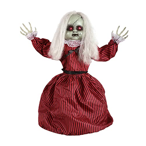 Animatronic Große Puppe in Rot und Schwarz Kleid Halloween Dekoration - Rote Leuchtende Augen & Soundeffekte - Motorisierte Räder - Halloween Requisiten - 1 Stück von I LOVE FANCY DRESS