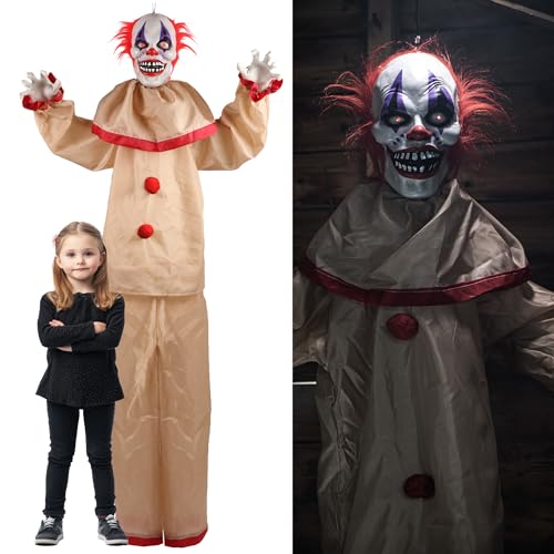 Animatronic Großer gruseliger Clown, 160 cm, Halloween-Dekoration, rote leuchtende Augen und Soundeffekte, bewegliche Arme, Halloween-Requisiten, 1 Stück von I LOVE FANCY DRESS
