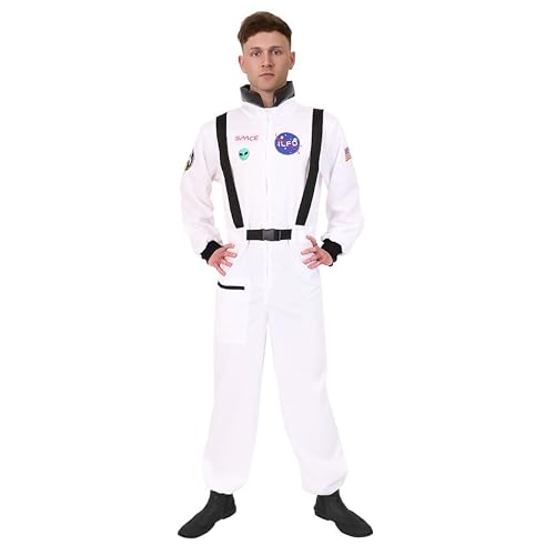 Astronauten-Kostüm für Herren, klein, weiß, mit Astronauten-Aufklebern, für Erwachsene, historisches Kostüm Astronauten-Kostüm für Herren, klein, weiß, mit Astronauten-Aufklebern, für Erwachsene, historisches Kostüm von I LOVE FANCY DRESS