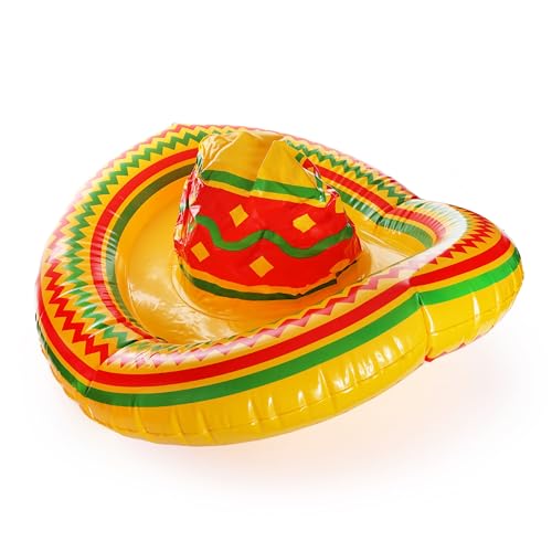 Aufblasbarer Sombrero-Hut – gelber aufblasbarer mexikanischer Sombrero mit rotem und grünem Muster – perfekt für mexikanische Motto-Partys und andere Kostümveranstaltungen Aufblasbarer Sombrero-Hut – gelber aufblasbarer mexikanischer Sombrero mit rotem und grünem Muster – perfekt für mexikanische Motto-Partys und andere Kostümveranstaltungen von I LOVE FANCY DRESS
