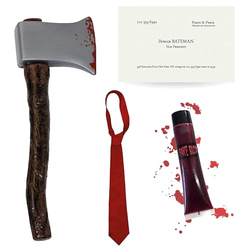 Batman-Zubehör-Set – Blutaxt + rote Krawatte + Visitenkarte + falsches Blut – Erwachsene American Psycho, TV & Film Charakter Halloween Kostüm Batman-Zubehör-Set – Blutaxt + rote Krawatte + Visitenkarte + falsches Blut – Erwachsene American Psycho, TV & Film Charakter Halloween Kostüm von I LOVE FANCY DRESS
