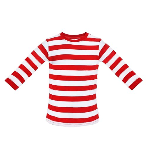 Baumwoll-Top für Kinder, rot und weiß gestreift, Größe M, langärmelig, rot und weiß, 100 % Baumwolle, perfekt für den Welttag des Buches und andere Kostüme von I LOVE FANCY DRESS