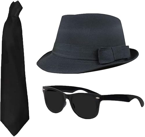 Blues Herren-Zubehör-Set für Erwachsene, 60 cm, schwarzer Trilby-Hut, schwarze Krawatte und schwarze Sonnenbrille, TV- und Film-Kostüm-Set Blues Herren-Zubehör-Set für Erwachsene, 60 cm, schwarzer Trilby-Hut, schwarze Krawatte und schwarze Sonnenbrille, TV- und Film-Kostüm-Set von I LOVE FANCY DRESS