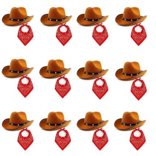 Brauner Cowboyhut mit rotem Paisley-Bandana, Western-Kostüm-Set für Erwachsene und Kinder, Wilder Westen, 12 Stück Brauner Cowboyhut mit rotem Paisley-Bandana, Western-Kostüm-Set für Erwachsene und Kinder, Wilder Westen, 12 Stück von I LOVE FANCY DRESS