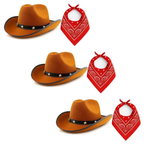 Brauner Cowboyhut mit rotem Paisleymuster – 3er-Pack – Western-Kostüm-Set für Erwachsene und Kinder Brauner Cowboyhut mit rotem Paisleymuster – 3er-Pack – Western-Kostüm-Set für Erwachsene und Kinder von I LOVE FANCY DRESS