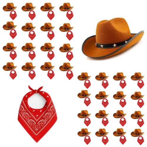 Brauner Cowboyhut mit rotem Paisleymuster – 6er-Pack – Western-Kostüm-Set für Erwachsene und Kinder Brauner Cowboyhut mit rotem Paisleymuster – 6er-Pack – Western-Kostüm-Set für Erwachsene und Kinder von I LOVE FANCY DRESS