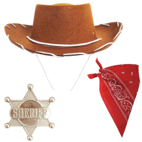 Cowboy-Kostüm für Kinder, rotes Bandana, Sheriff-Abzeichen, brauner Cowboyhut – Verkleidung für Kinder, Halloween, Partys und Themenveranstaltungen Cowboy-Kostüm für Kinder, rotes Bandana, Sheriff-Abzeichen, brauner Cowboyhut – Verkleidung für Kinder, Halloween, Partys und Themenveranstaltungen von I LOVE FANCY DRESS
