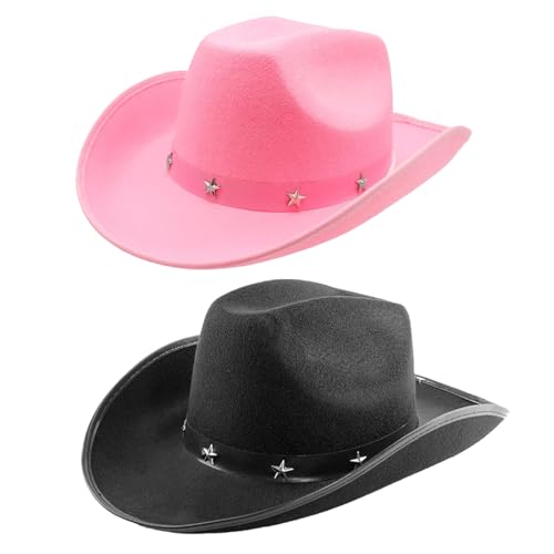 Cowboyhüte aus Filz, mit Sternen, Nieten, Cowgirlhut, Wilder Westen, Kostümzubehör, Rosa und Schwarz, 2 Stück Cowboyhüte aus Filz, mit Sternen, Nieten, Cowgirlhut, Wilder Westen, Kostümzubehör, Rosa und Schwarz, 2 Stück von I LOVE FANCY DRESS