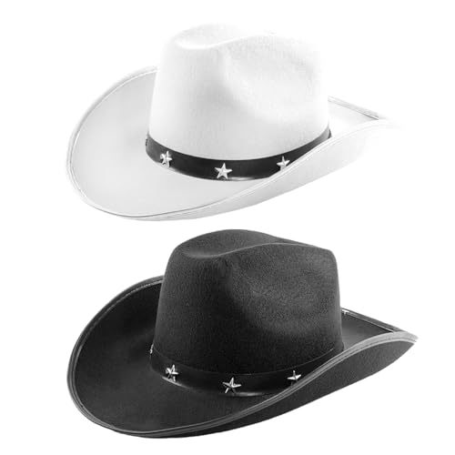Cowboyhüte aus Filz, mit Sternen, Nieten, Cowgirlhut, Wilder Westen, Kostümzubehör, Weiß und Schwarz, 2 Stück Cowboyhüte aus Filz, mit Sternen, Nieten, Cowgirlhut, Wilder Westen, Kostümzubehör, Weiß und Schwarz, 2 Stück von I LOVE FANCY DRESS