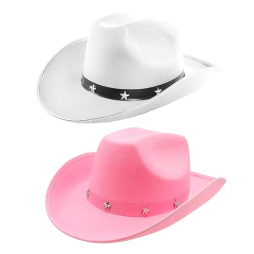 Cowboyhüte in Weiß und Rosa, 2 Stück, Filz, Stern, Nieten, Cowgirlhut, Wilder Westen, Kostümzubehör Cowboyhüte in Weiß und Rosa, 2 Stück, Filz, Stern, Nieten, Cowgirlhut, Wilder Westen, Kostümzubehör von I LOVE FANCY DRESS