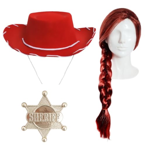 Cowgirl-Kostüm für Kinder, roter Cowboyhut, Sheriff-Abzeichen, rote Zopfperücke, Kinderverkleidungen für Halloween, Partys und Themenveranstaltungen Cowgirl-Kostüm für Kinder, roter Cowboyhut, Sheriff-Abzeichen, rote Zopfperücke, Kinderverkleidungen für Halloween, Partys und Themenveranstaltungen von I LOVE FANCY DRESS