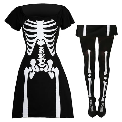 DAMENSKELETT-KOSTÜM Halloween VERRÜCKTES Kleid Damen Skater Stil Kleid Dress Bone Print - MITTEL UK 12-14 DAMENSKELETT-KOSTÜM Halloween VERRÜCKTES Kleid Damen Skater Stil Kleid Dress Bone Print - MITTEL UK 12-14 von I LOVE FANCY DRESS