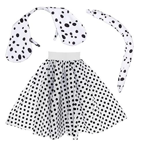 Dalmatiner-Set für Kinder, weißer gepunkteter Rock mit schwarzen Punkten, Dalmatiner-Stirnband und Schwanz, perfekt für den Welttag des Buches, Schule, Buchwoche, Tanzkostüm Dalmatiner-Set für Kinder, weißer gepunkteter Rock mit schwarzen Punkten, Dalmatiner-Stirnband und Schwanz, perfekt für den Welttag des Buches, Schule, Buchwoche, Tanzkostüm von I LOVE FANCY DRESS