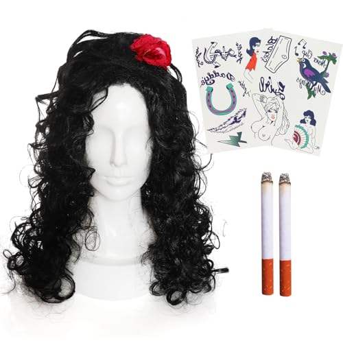 Damen 00er Jahre Sänger Zubehör Set - Schwarze Bienenstock Perücke, Hipster Temporäre Tattoo-Bögen, gefälschte Zigaretten - Erwachsene Noughties Musik Icon Kostüm Zubehör Set Damen 00er Jahre Sänger Zubehör Set - Schwarze Bienenstock Perücke, Hipster Temporäre Tattoo-Bögen, gefälschte Zigaretten - Erwachsene Noughties Musik Icon Kostüm Zubehör Set von I LOVE FANCY DRESS