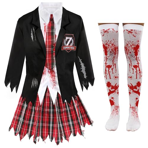 Damen Halloween Zombie Schulmädchen Kostüm - Schwarz und Tartan Blutfleckige Schuluniform mit zerbrochenen Kanten - Erwachsene Halloween Trick or Treat Fancy Dress Kostüm Damen Halloween Zombie Schulmädchen Kostüm - Schwarz und Tartan Blutfleckige Schuluniform mit zerbrochenen Kanten - Erwachsene Halloween Trick or Treat Fancy Dress Kostüm von I LOVE FANCY DRESS