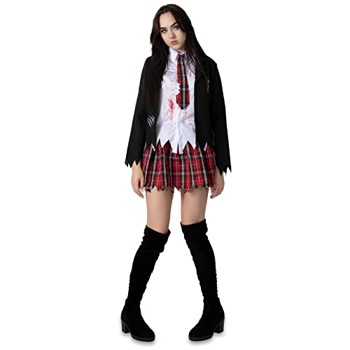 Halloween-Zombie-Schulmädchen für Damen, Größe XXL, Schwarz und Schottenkaro, blutbefleckt, Schuluniform mit zerfetzten Kanten, Halloween-Kostüm für Erwachsene Halloween-Zombie-Schulmädchen für Damen, Größe XXL, Schwarz und Schottenkaro, blutbefleckt, Schuluniform mit zerfetzten Kanten, Halloween-Kostüm für Erwachsene von I LOVE FANCY DRESS