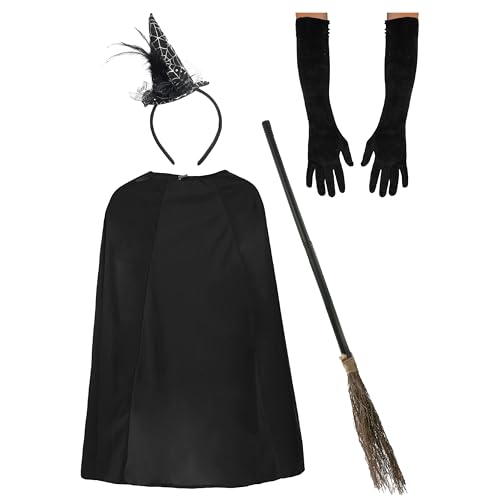 Damen Hexe Zubehör Kostüm Set - Schwarzer Umhang, Mini Hut Stirnband & Lange Handschuhe - Halloween Verkleidung Outfit Kit Damen Hexe Zubehör Kostüm Set - Schwarzer Umhang, Mini Hut Stirnband & Lange Handschuhe - Halloween Verkleidung Outfit Kit von I LOVE FANCY DRESS