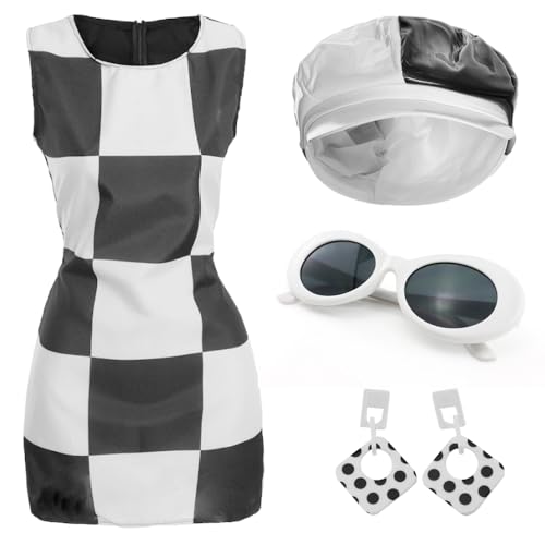 Damen Mod 60er Jahre Kostüm Set - XL - Schwarz & Weiß Kleid mit passendem Hut, Brille & Ohrringen - Perfekt für Retro Faschingspartys Damen Mod 60er Jahre Kostüm Set - XL - Schwarz & Weiß Kleid mit passendem Hut, Brille & Ohrringen - Perfekt für Retro Faschingspartys von I LOVE FANCY DRESS