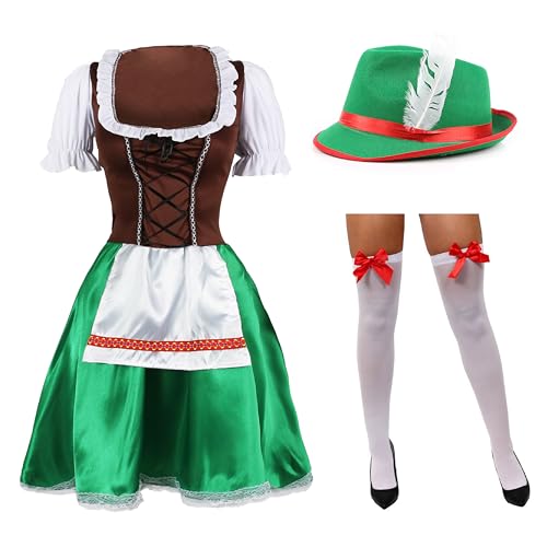 Damen Oktoberfest Biermädchen Kostüm Set - Medium - Bayerisches Dirndl Kleid mit grünem Hut und Schleife Strümpfe - Traditionelles deutsches Faschings-Outfit Damen Oktoberfest Biermädchen Kostüm Set - Medium - Bayerisches Dirndl Kleid mit grünem Hut und Schleife Strümpfe - Traditionelles deutsches Faschings-Outfit von I LOVE FANCY DRESS