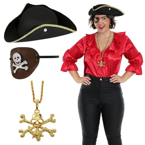 Damen Piraten Kostüm Zubehör Set - Piratenhut, Augenklappe & Halskette - Damen Fasching Outfit für Halloween & Party Damen Piraten Kostüm Zubehör Set - Piratenhut, Augenklappe & Halskette - Damen Fasching Outfit für Halloween & Party von I LOVE FANCY DRESS