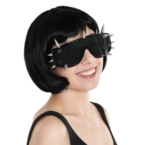 Damen Punk Spike Schwarz Sonnenbrille mit kurzer schwarzer Bob Perücke - Pop Star Diva Kostüm Zubehör Set für Party & Halloween Damen Punk Spike Schwarz Sonnenbrille mit kurzer schwarzer Bob Perücke - Pop Star Diva Kostüm Zubehör Set für Party & Halloween von I LOVE FANCY DRESS
