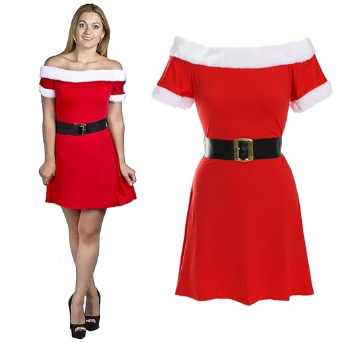 Damen Weihnachtsmannkleid – Klein – Rotes Miss Santa Claus Kleid mit weißem Rand – Miss Santa Off The Shoulder Weihnachtskleid Fasching Party Kostüm Damen Weihnachtsmannkleid – Klein – Rotes Miss Santa Claus Kleid mit weißem Rand – Miss Santa Off The Shoulder Weihnachtskleid Fasching Party Kostüm von I LOVE FANCY DRESS