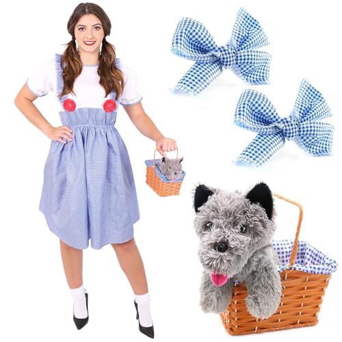 Damenkostüm für die Schule, Buchwoche, Dorothy, für Erwachsene, Kansas, Mädchen, Kostüm, Dorothy-Kleider, passende Haarbänder, Korb und Hund (XXL) von I LOVE FANCY DRESS