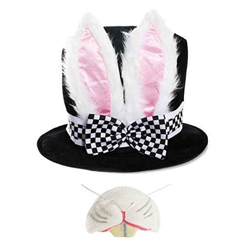 Deluxe-Kostümhut für Erwachsene, Alice im Wunderland, Kaninchenhut mit den großen Ohren und Schleife + Kaninchen-Nase, ideal für Partys, Kostüm-Zubehör Deluxe-Kostümhut für Erwachsene, Alice im Wunderland, Kaninchenhut mit den großen Ohren und Schleife + Kaninchen-Nase, ideal für Partys, Kostüm-Zubehör von I LOVE FANCY DRESS