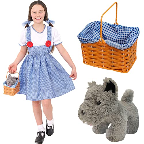 Kansas Mädchenkostüm für Kinder, Größe S, blaues Gingham-Kleid, passende Haargummis, blauer Gingham-Korb und Plüschtierhund – Kinderkostüm zum Welttag der Buchwoche Kansas Mädchenkostüm für Kinder, Größe S, blaues Gingham-Kleid, passende Haargummis, blauer Gingham-Korb und Plüschtierhund – Kinderkostüm zum Welttag der Buchwoche von I LOVE FANCY DRESS