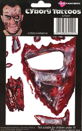 ENTFERNBARE/AUFKLEBBARE Gesichts ODER KÖRPER Tattoos = VON ILOVEFANCYDRESS® = Cyborg Tattoo ODER Zombie von I LOVE FANCY DRESS
