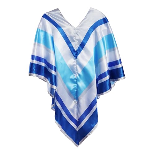 Erwachsene 70er Jahre Pop Poncho - 1 Stück - Silber Poncho mit dunklen und hellblauen Streifen - Erwachsene 1970er Jahre Musik Faschingskostüm von I LOVE FANCY DRESS